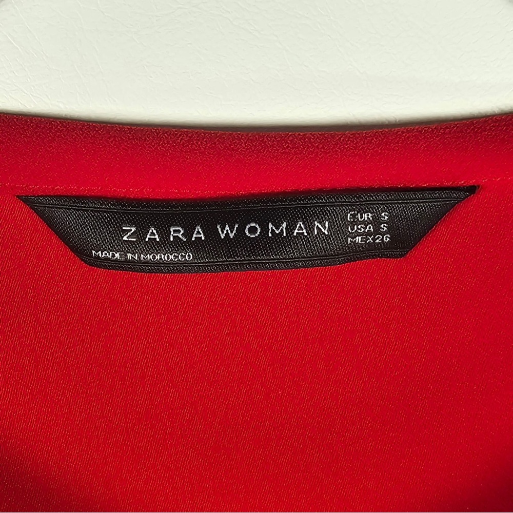 ZARA WOMAN Pleated Flare‎ Ruffle Bell Sleeves Red Blouse Top Size SMALL - Picture 2 of 14